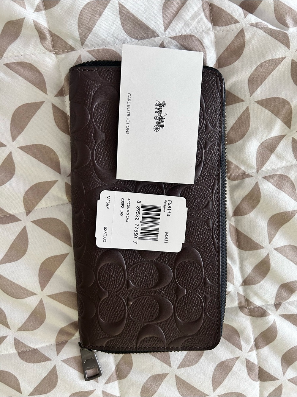 Coach Dark Brown Embossed Signature Zip Wallet - Picture 6 of 6